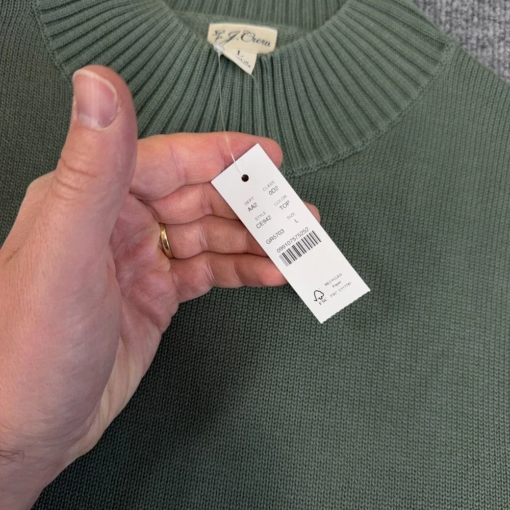 J.CREW Sweater Men Large Sage Green Heritage Cotton Mockneck Knit NEW